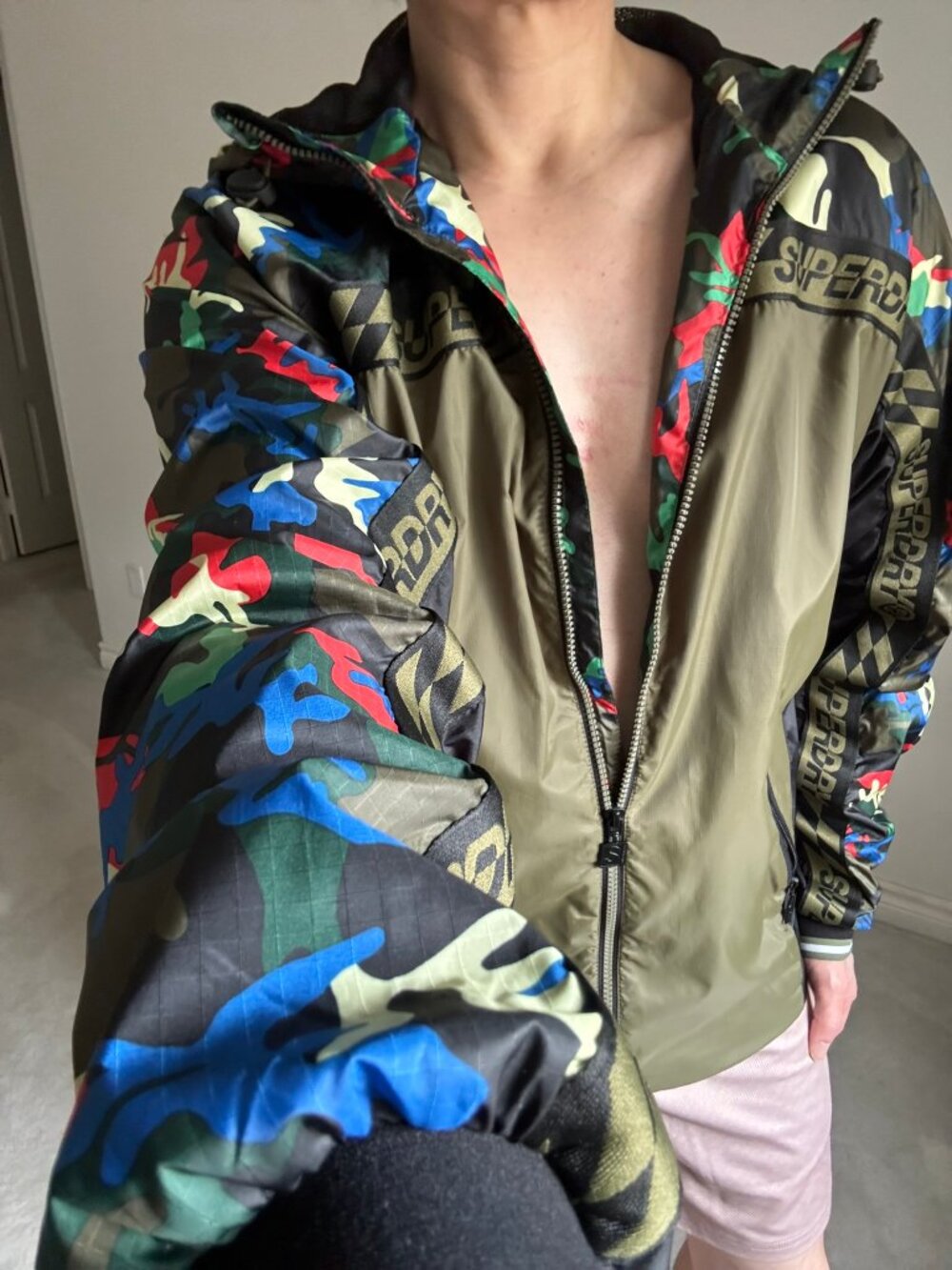 Superdry Hawk Colorblock Camo Windbreaker Hooded Jacket S